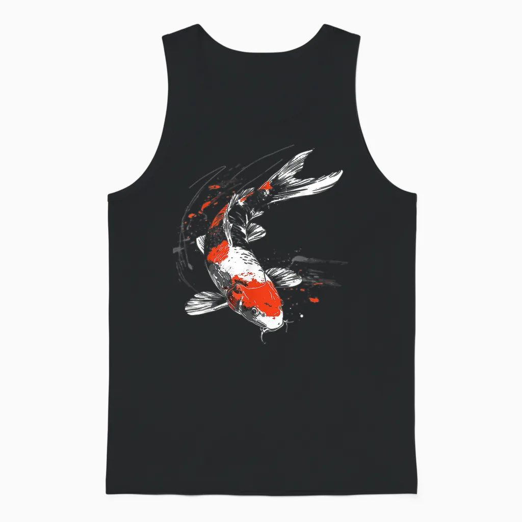Koi Fisch Tier Grafik Kunst Koi Fisch Unisex Tank Top in Black