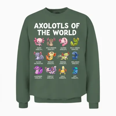Axolotl Kawaii Axolotls of the World Funny Axolotl Animals Unisex Sweatshirt - Military Green