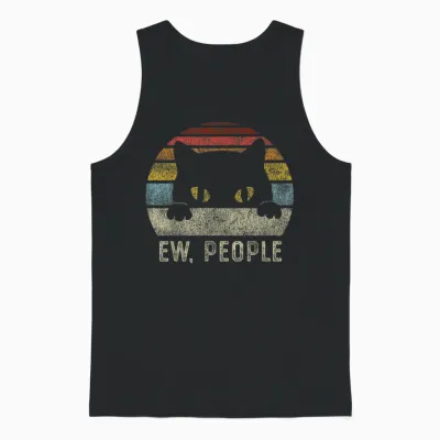 Ew People Retro Cat Funny Vintage Anti Social Introvert Unisex Tank Top - Black