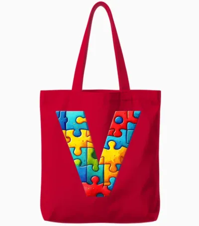 Autism Idée-Cadeau Personnalisé Lettre V Autiste Tote Bags - Red