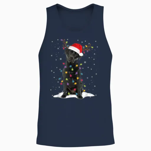 Black Lab Labrador Christmas Tree Light Pajama Dog Unisex Tank Top - Navy