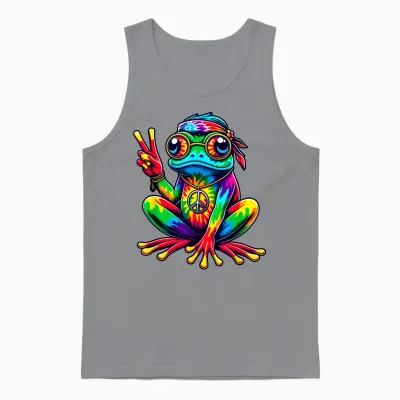 Hippie Tie-Dye Frog, 60s Party & 70s Costume, Peace Unisex Tank Top - Sport Grey