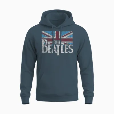 The Beatles British Flag Red, White, and Blue Short Sleeve Unisex Hoodie - Dark Heather
