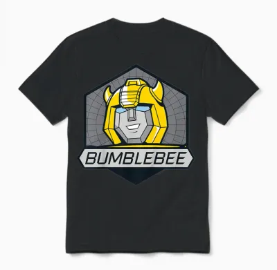 Children's Retro Badge Transformers Bumblebee Kids T-Shirt, Blue, 2 Unisex T-Shirt - Black