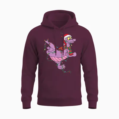 Cute Dragon Figment Lights Christmas Santa Animal Women Men Unisex Hoodie - Maroon