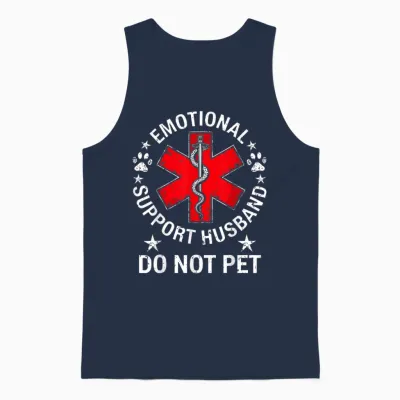 Emotional Support Husband Do Not Pet Unisex Tank Top - Navy