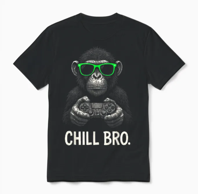 Chill Bro Cooler Affe Mit Sonnenbrille Gamer Geschenk Lustig Unisex T-Shirt in Black