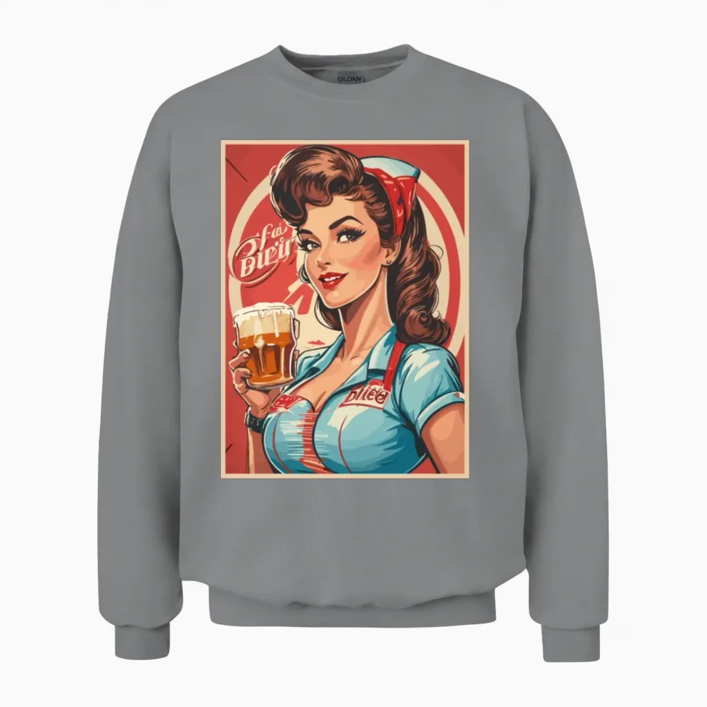 Pin Up Girl Diner Retro Unisex Sweatshirt in Sport Grey