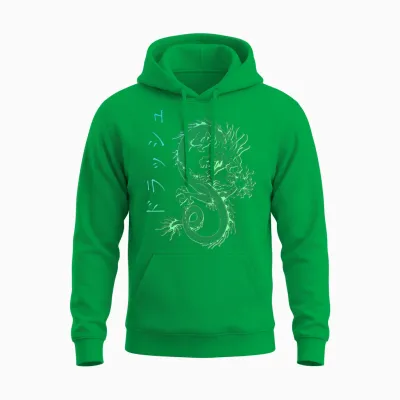 Asian E-Girl Aesthetic Retro E-Boy Kanji Japan Dragon Unisex Hoodie - Irish Green