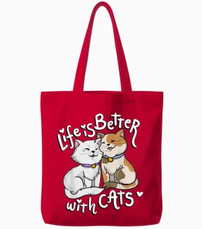 Valentine's Cat Lover Life Is Better with Cats Mother's Day T-Shirt Small Tote Bags - Red