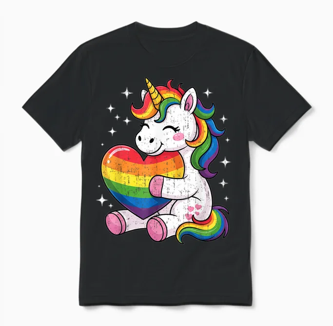 Lgbtq Regenbogen Einhorn Sweet Pride Design Für Kinder Unisex T-Shirt in Black