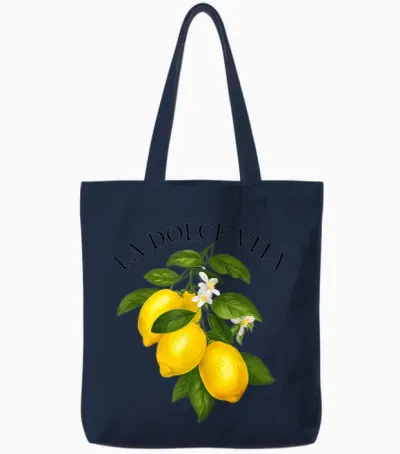 La Dolce Vita X Lemon/lemon/limoncello T-Shirt, White, S Tote Bags - Navy