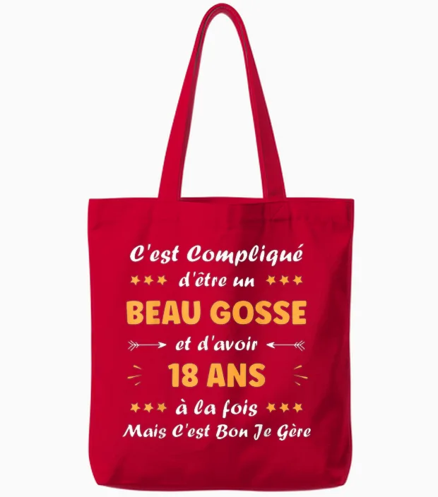 Beau Gosse 18 Years Teen Funny Birthday Boy 18 Years T-Shirt, Black, S Tote Bags in Red