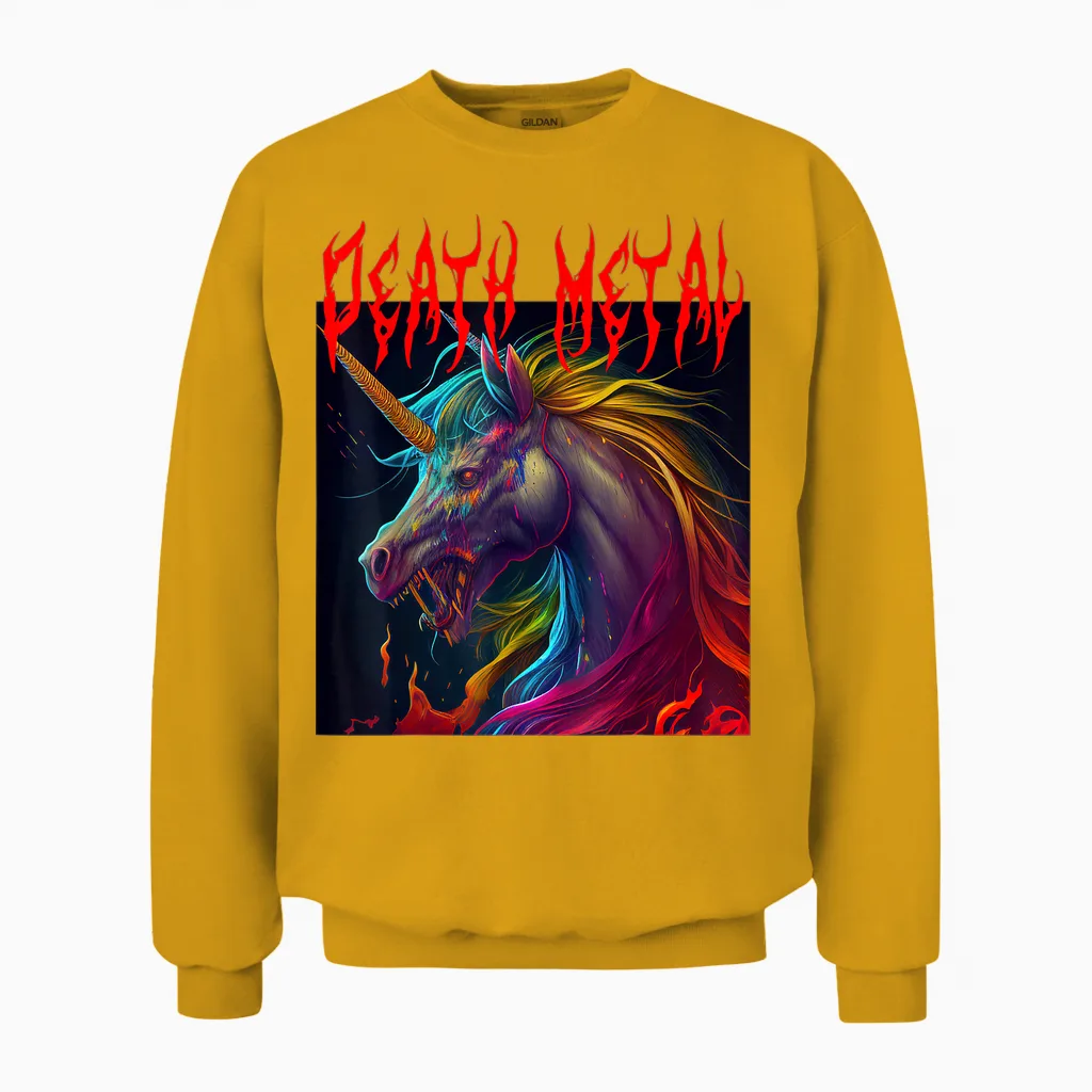 Metal Festival Metalhead Einhorn Death Metal Metalcore Unisex Sweatshirt in Gold