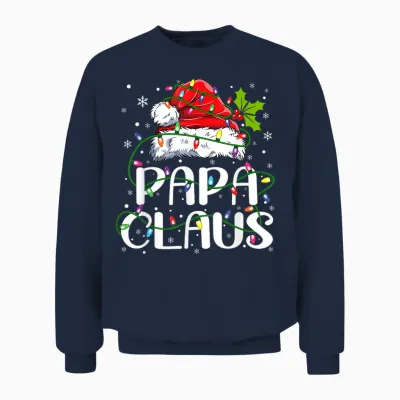 Papa Claus Christmas Lights Pajama Family Matching Unisex Sweatshirt - Navy