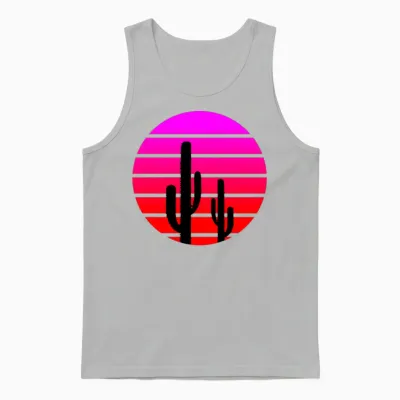 Retro Cactus Sunset Unisex Tank Top - Ash