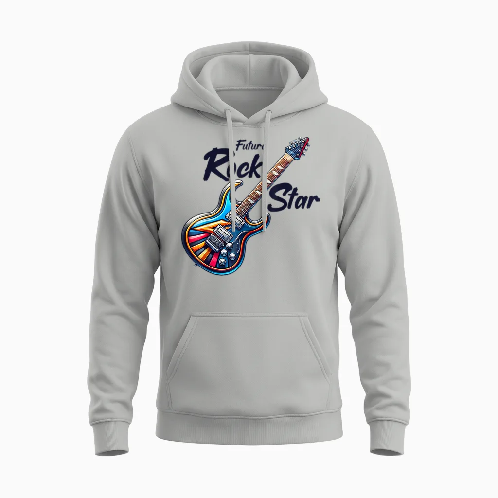 Future Rock Star, Guitar Band, Funny Rock, Girls Boys Kids T-Shirt, Grey, S Unisex Hoodie in Ash
