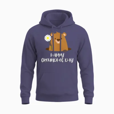 Woodchuck with Flower Happy Groundhog Day Unisex Hoodie - Heather Sport Dark Navy
