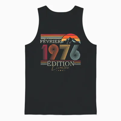 1976 Vintage Février Anniversaire Rétro Homme Femme Cadeau Unisex Tank Top - Black