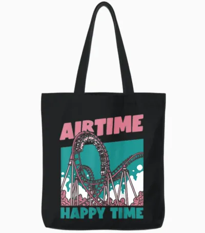 Airtime Happy Time T-Shirt Coaster, White, S Tote Bags - Black