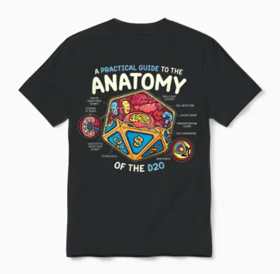 Anatomy of the D20 Polyedrische 20-Seitige Würfel Lustiges Rpg Unisex T-Shirt - Black