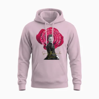Most Searched St Therese T-Shirt Red Rose Unisex Hoodie - Light Pink