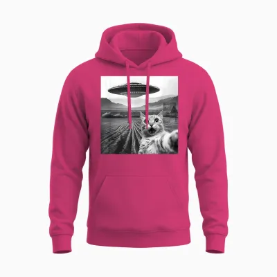 Funny Area 51 Ufo Cat Selfie with Alien Cat Ufos Meme Weird T-Shirt, Black, S Unisex Hoodie - Heliconia