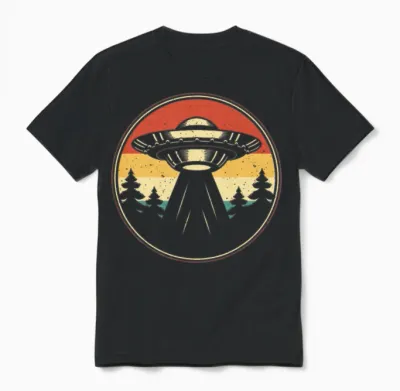 Ufo Alien Vintage Retro Unisex T-Shirt - Black
