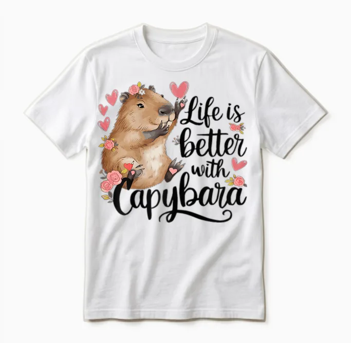 Cute Baby Capibara Rodent Animal Capybara for Kids Girls T-Shirt, White Unisex T-Shirt in White