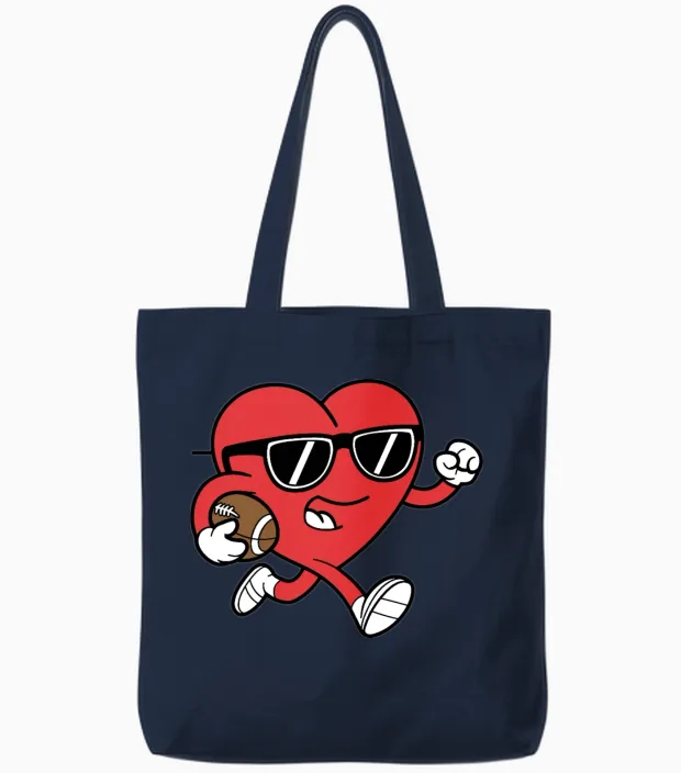 Heart American Football Valentines Day Boys Tote Bags in Navy
