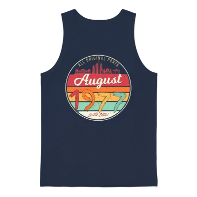 1977 August Retro Unisex Tank Top - Navy
