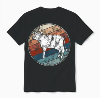 Cow in Retro Style Unisex T-Shirt - Black