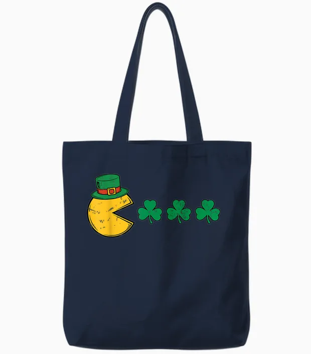 St Patricks Day Eating Shamrock Retro Gamer Kids Men Boys Tote Bags in Navy