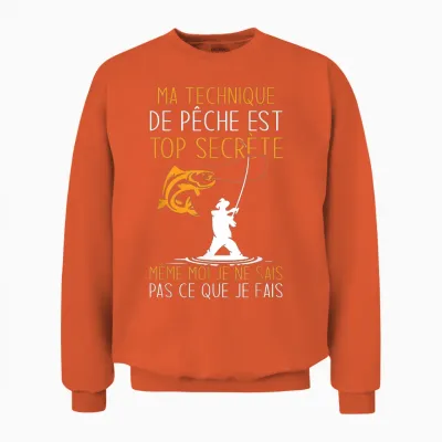 Funny Fisherman Fishing Technique Is Top Secret T-Shirt, Black, S Unisex Sweatshirt - Orange
