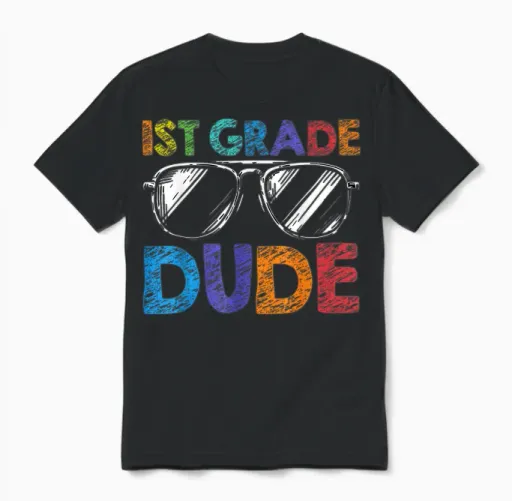 1st Grade Dude Sunglasses First Day of Back to School Boys Unisex T-Shirt in Black