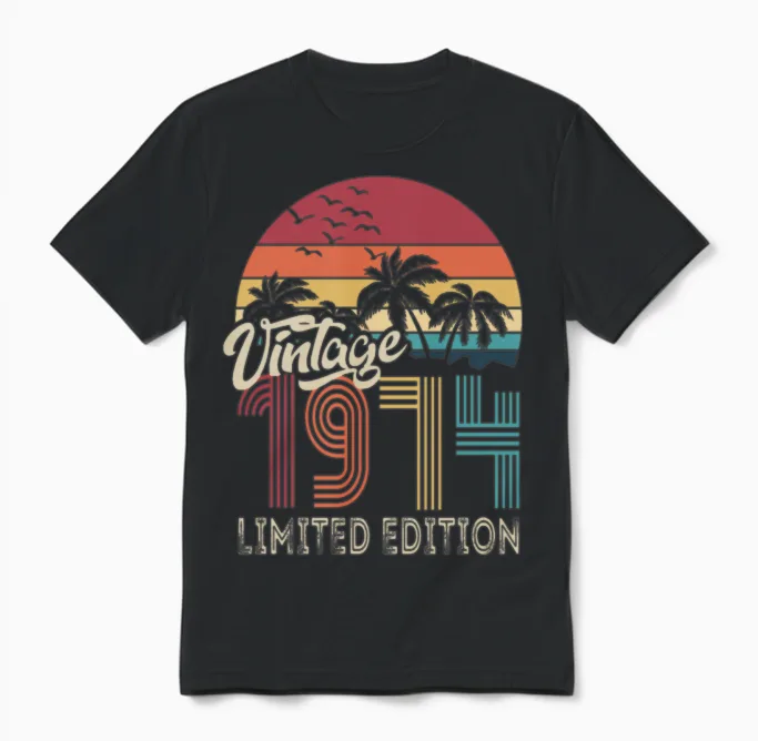 50th Birthday Vintage 1974 Limited Edition Gift Unisex T-Shirt in Black