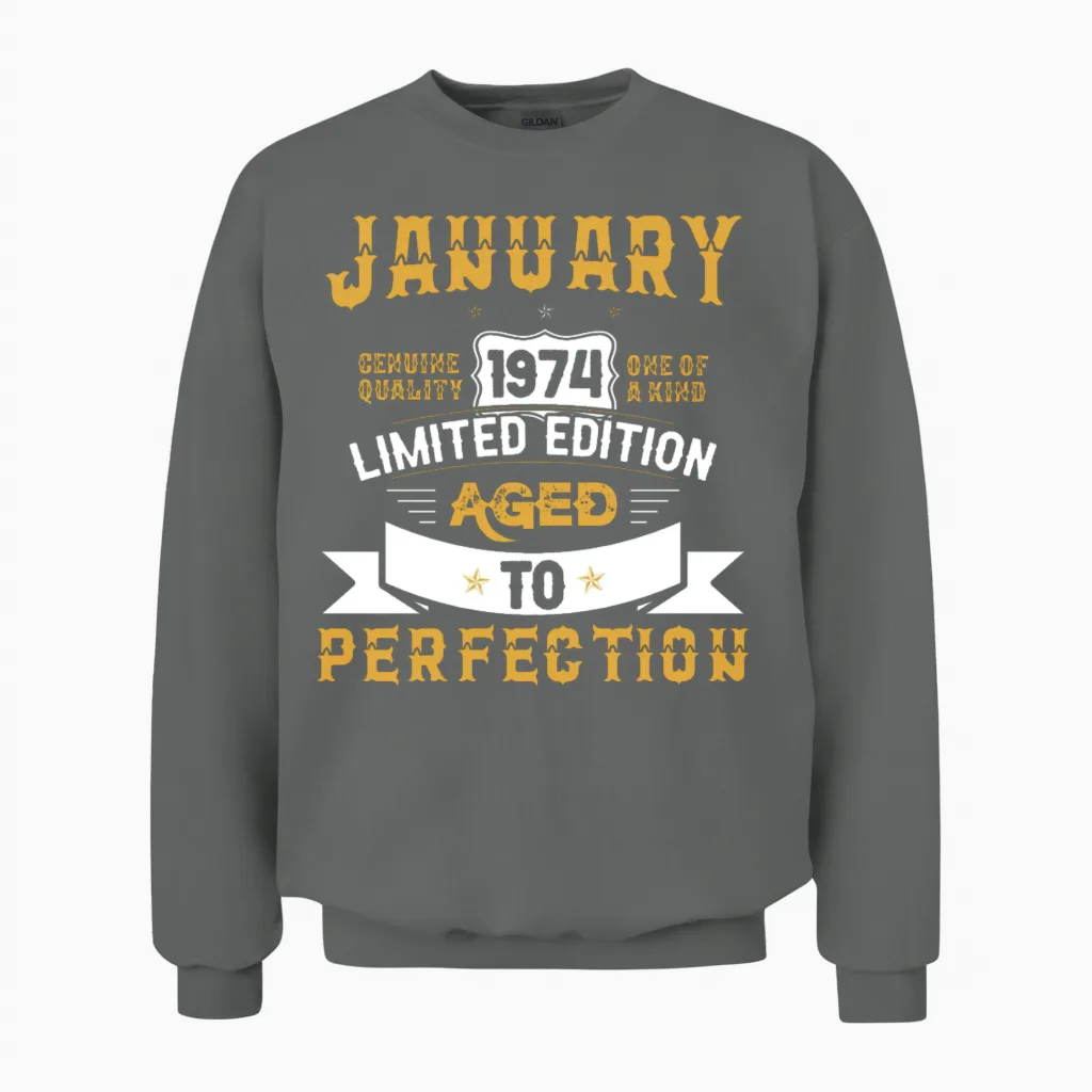 January 1974 Limited Edition Aged to Perfection Unisex Sweatshirt in Graphite Heather