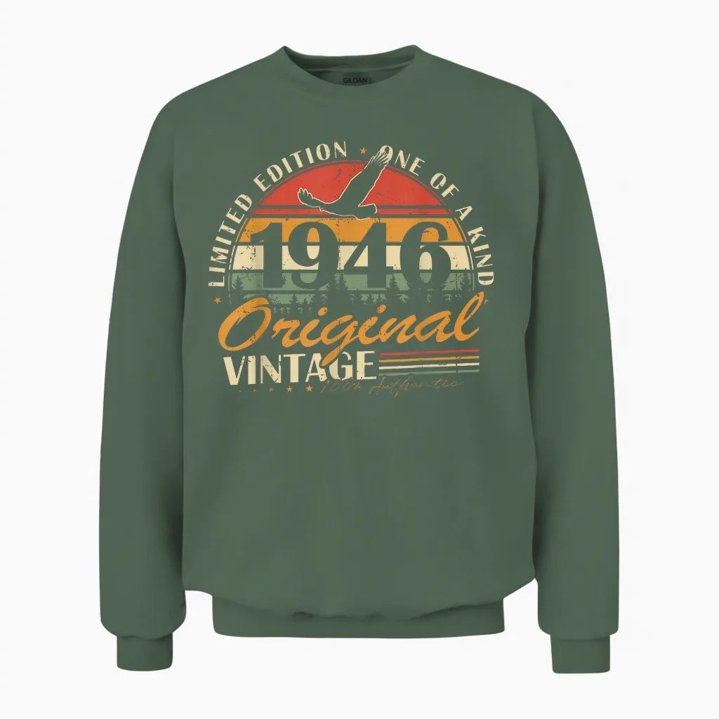 Vintage 1946 Cadeau Anniversaire 80 Ans Pour Hommes Femmes Unisex Sweatshirt in Military Green