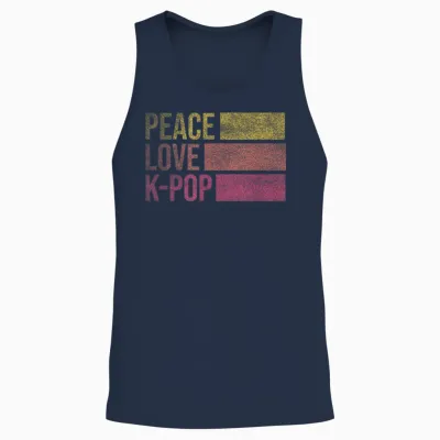 Retro K-Pop for Teen Girls Women Kpop and Peace Unisex Tank Top - Navy