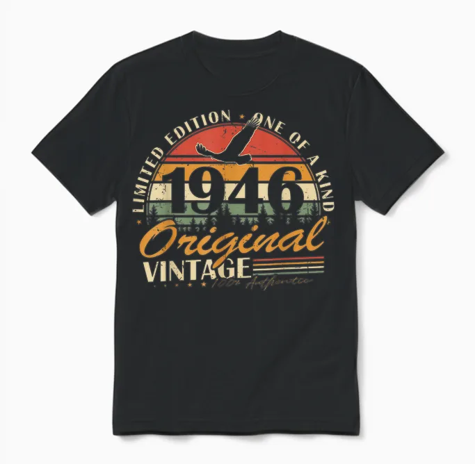 Vintage 1946 Cadeau Anniversaire 80 Ans Pour Hommes Femmes Unisex T-Shirt in Black