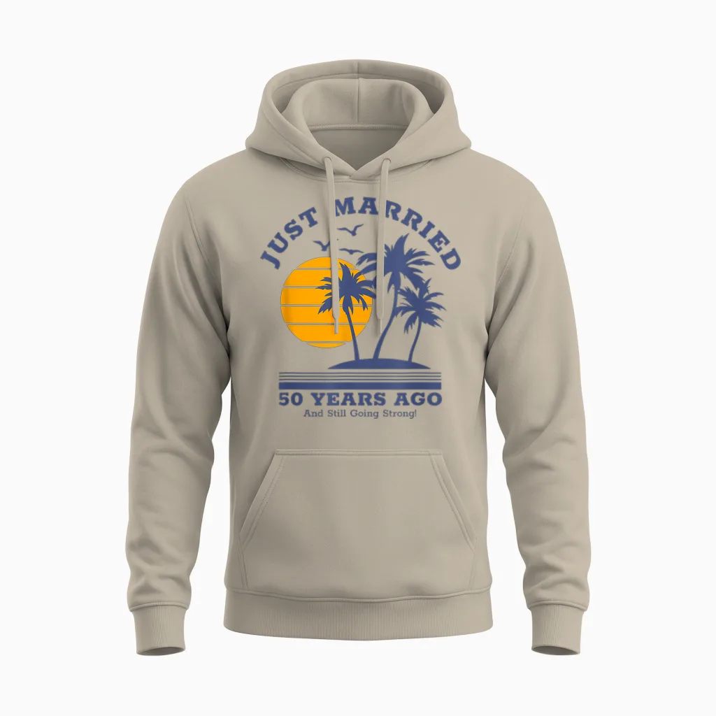 Romantic Matching Couples - Golden 50th Wedding Anniversary Unisex Hoodie in Sand