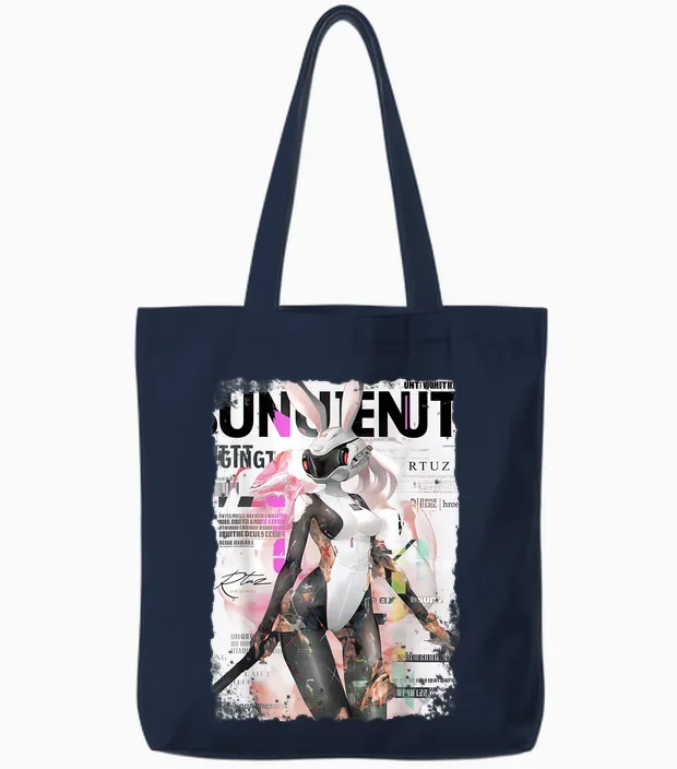 Magazin Cover Vintage Girl Bunny Collage Sexy Model Pin-Up Tote Bags in Navy