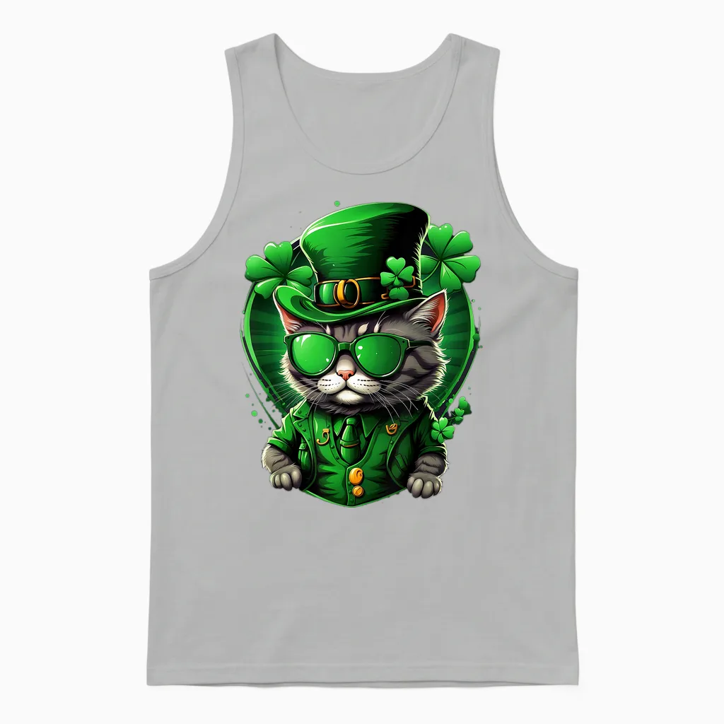 St Patricks Day Cat Men Women Boys Girls Clover Irish Cats Unisex Tank Top in Ash
