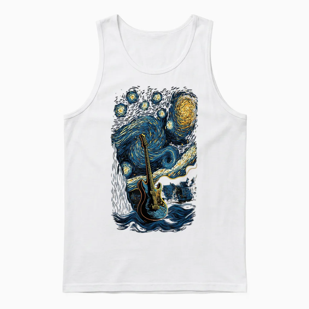 Starry Guitar Gifts Guitarist Rock Concert Festival Guitar Unisex Tank Top in White