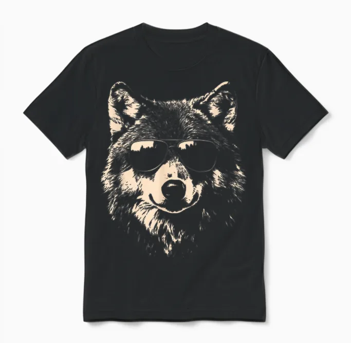 Funny Wolf Cool Rock and Roll Graphic Unisex T-Shirt in Black