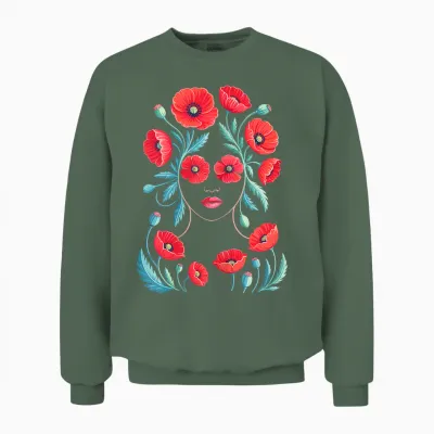 Silhouette Femme Fleur Coquelicot Femmes Unisex Sweatshirt - Military Green