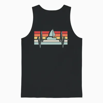 Sailing Heartbeat Retro Unisex Tank Top - Black