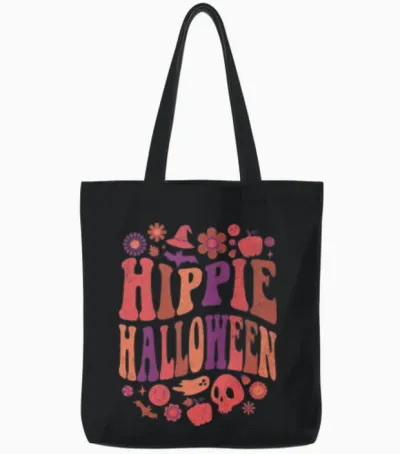 Retro Hippie Halloween Tote Bags - Black