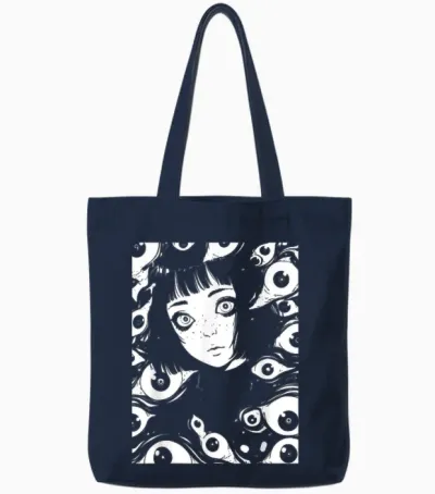 Horror Anime Manga | Japan Japanese Creepy Kawaii Goth T-Shirt, Black Tote Bags - Navy