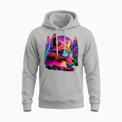 Retro Futuristic Synthwave Fox Unisex Hoodie - Ash